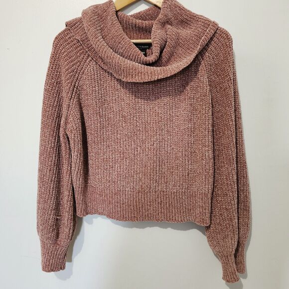 Blush & Bloom - Sweater Chunky Knit Cowl Turtleneck Cropped - Size L - Pink - Picture 2 of 7